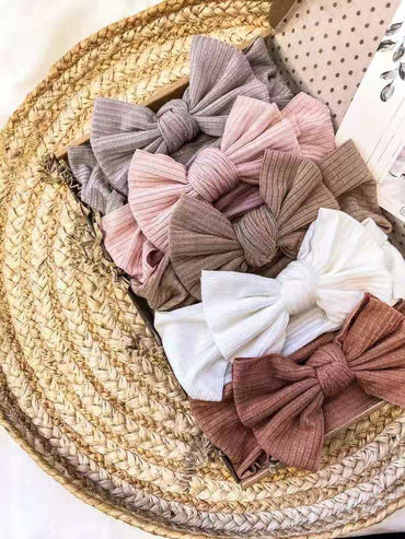 Knitted Sunken Stripe Hair Band Solid Color Bow Knot Stretch Sunken Stripe Knitted Fabric Sewing Hair Band 1 Piece