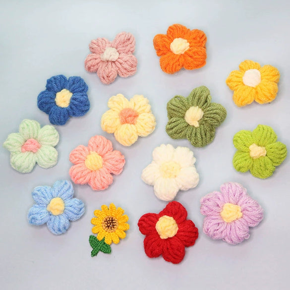 Knitting Cotton And Linen Wool Puff Flower Brooch Couple Style For Sweater Bag Accessories
