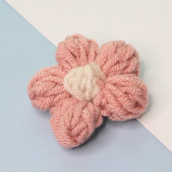 Knitting Cotton And Linen Wool Puff Flower Brooch Couple Style For Sweater Bag Accessories