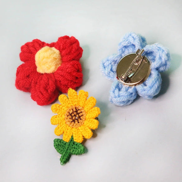Knitting Cotton And Linen Wool Puff Flower Brooch Couple Style For Sweater Bag Accessories