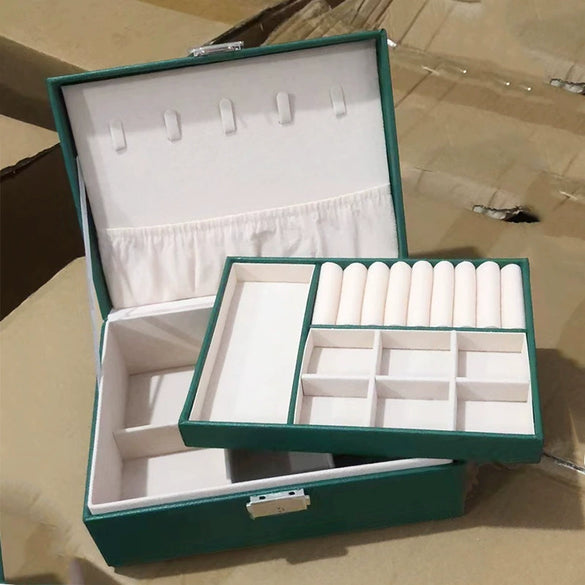 Knockon Opening And Closing Door Doublelayer Leather Jewelry Storage Box For Ring Necklace