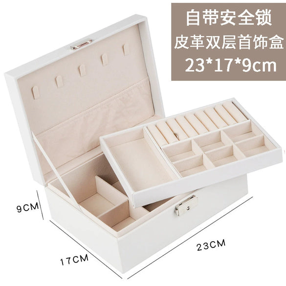 Knockon Opening And Closing Door Doublelayer Leather Jewelry Storage Box For Ring Necklace