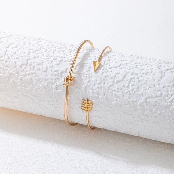 Knotted Round Arrow Multipiece Silver Alloy Geometric Triangle Electroplated Women's Bracelet Twopiece Set
