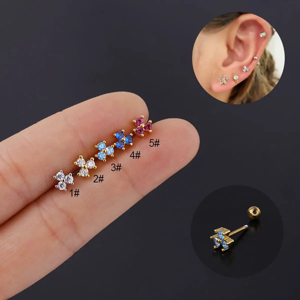 Korea Colorful Zircon Stainless Steel Thin Rod Earrings