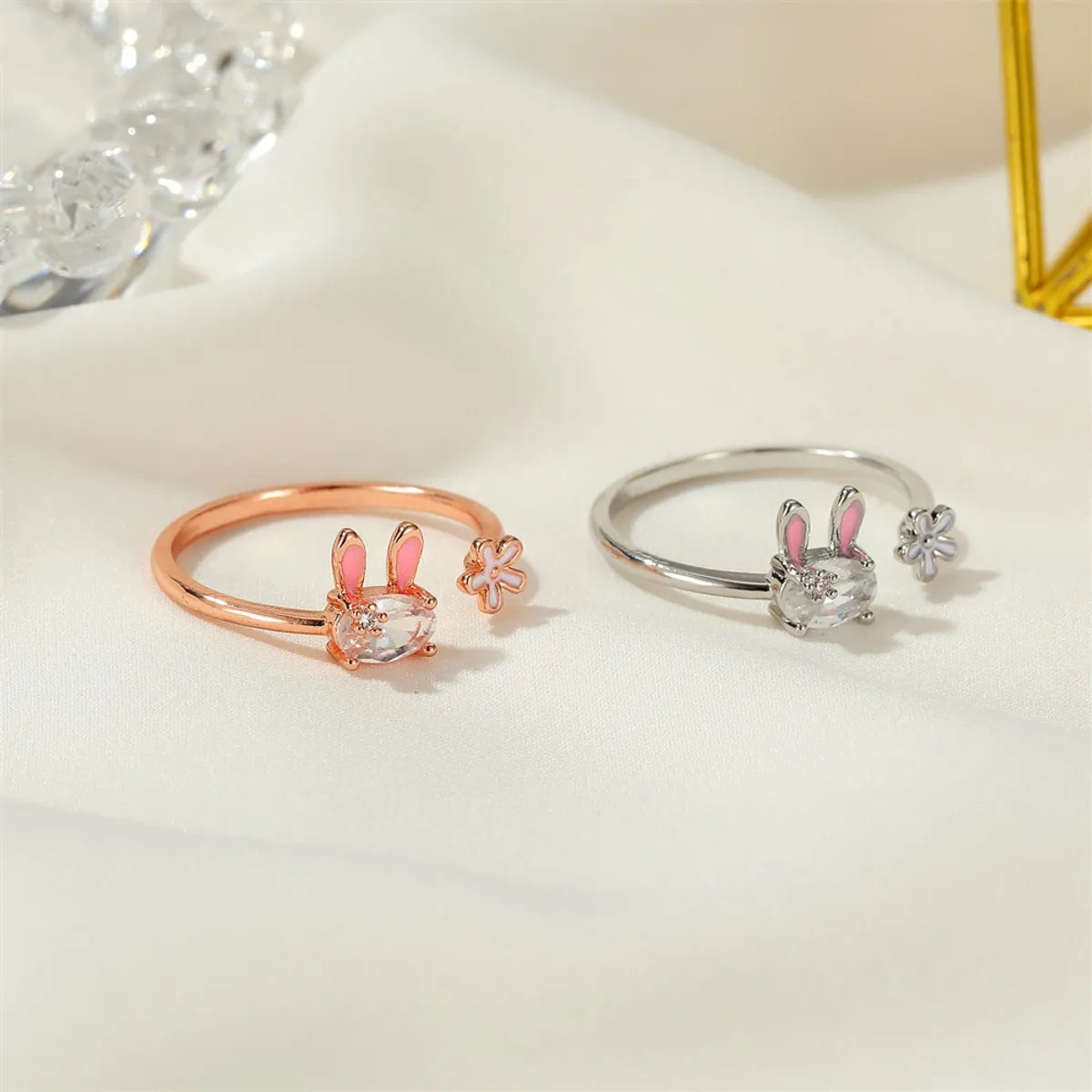 Korea Cute Bunny Sweet Girl Heart Flower Finger Ring Wholesale