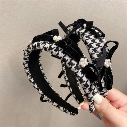 Korean Dongdaemun Same Product Houndstooth Simple Hairband Girly Temperamental Hairpin Ins Internet Celebrity Bow Headband