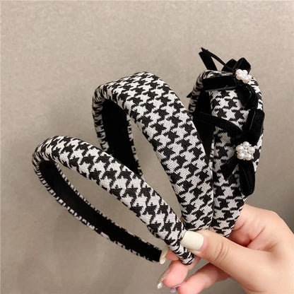 Korean Dongdaemun Same Product Houndstooth Simple Hairband Girly Temperamental Hairpin Ins Internet Celebrity Bow Headband