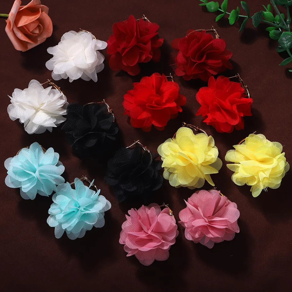 Korea New Fashion Hard Yarn Flower Earrings Exquisite Ear Jewelry Wholesale