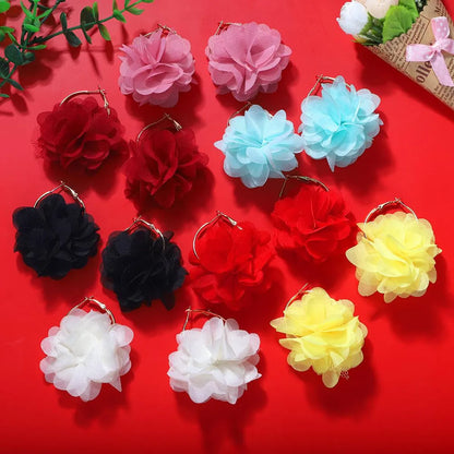 Korea New Fashion Hard Yarn Flower Earrings Exquisite Ear Jewelry Wholesale