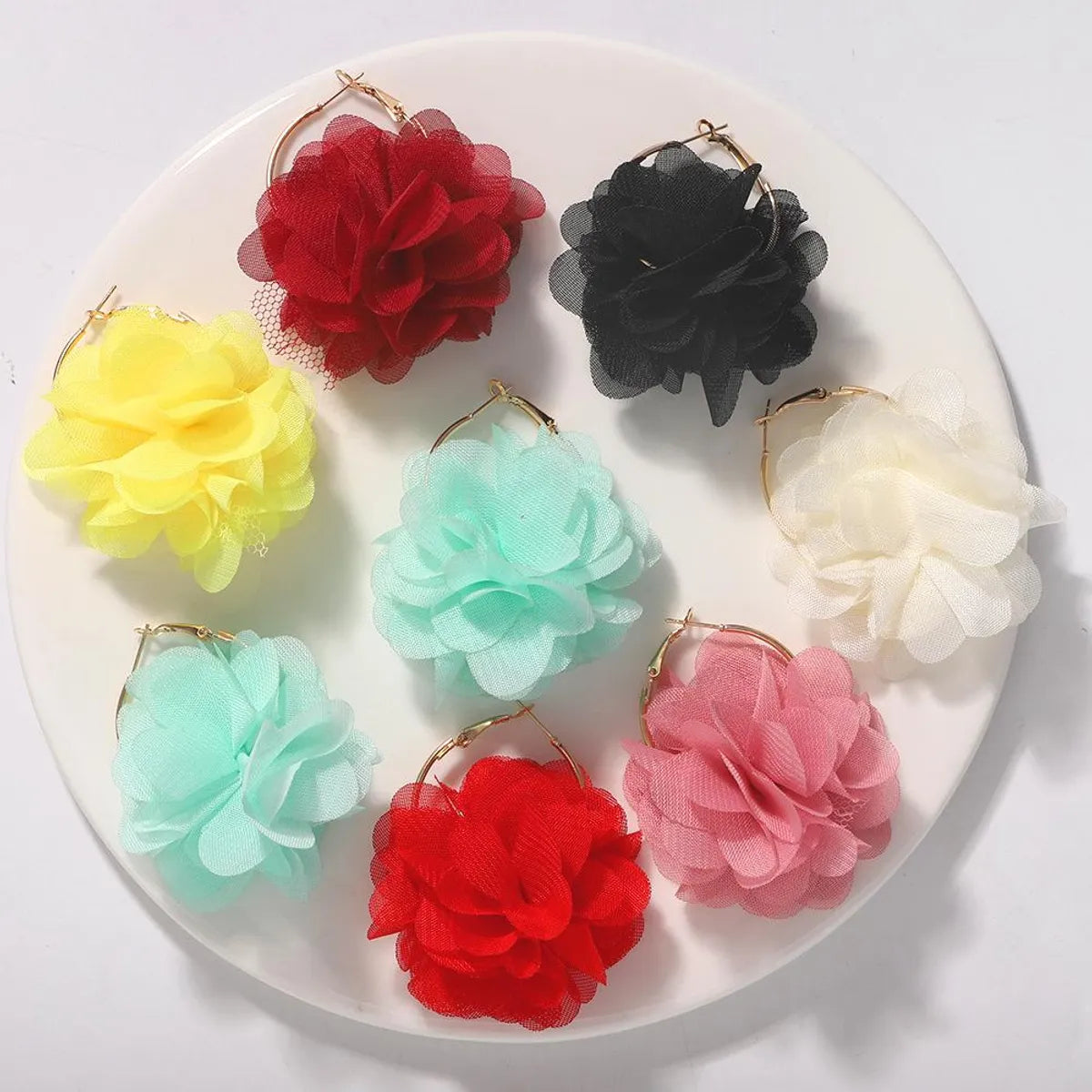 Korea New Fashion Hard Yarn Flower Earrings Exquisite Ear Jewelry Wholesale