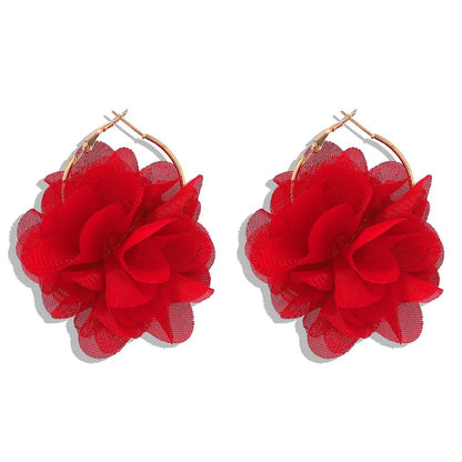 Korea New Fashion Hard Yarn Flower Earrings Exquisite Ear Jewelry Wholesale