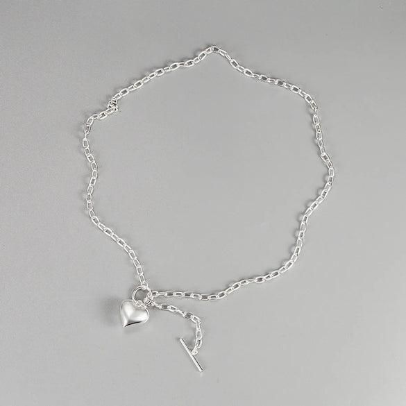 Korea Retro 925 Sterling Silver Heart Necklace Female Ot Buckle Necklace Wholesale