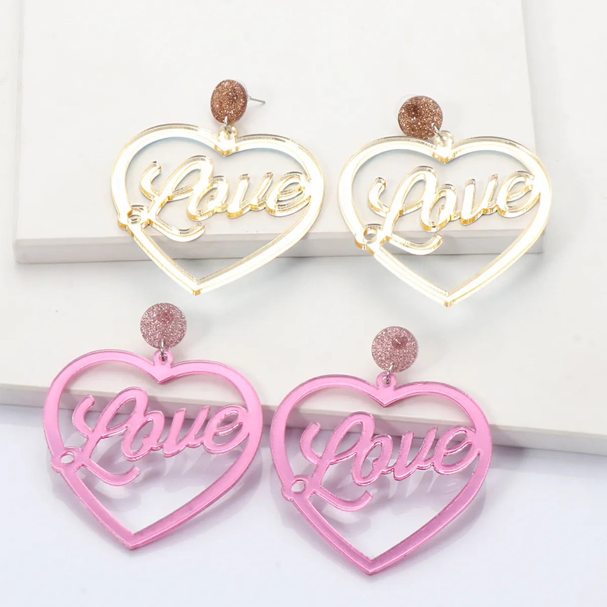 Korea Retro Geometric Love Acrylic Plate Earrings