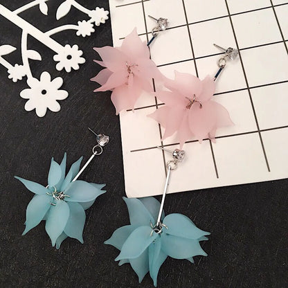 Korea's New Petal Earrings Lotus Flower Earrings Long Tassel Earrings