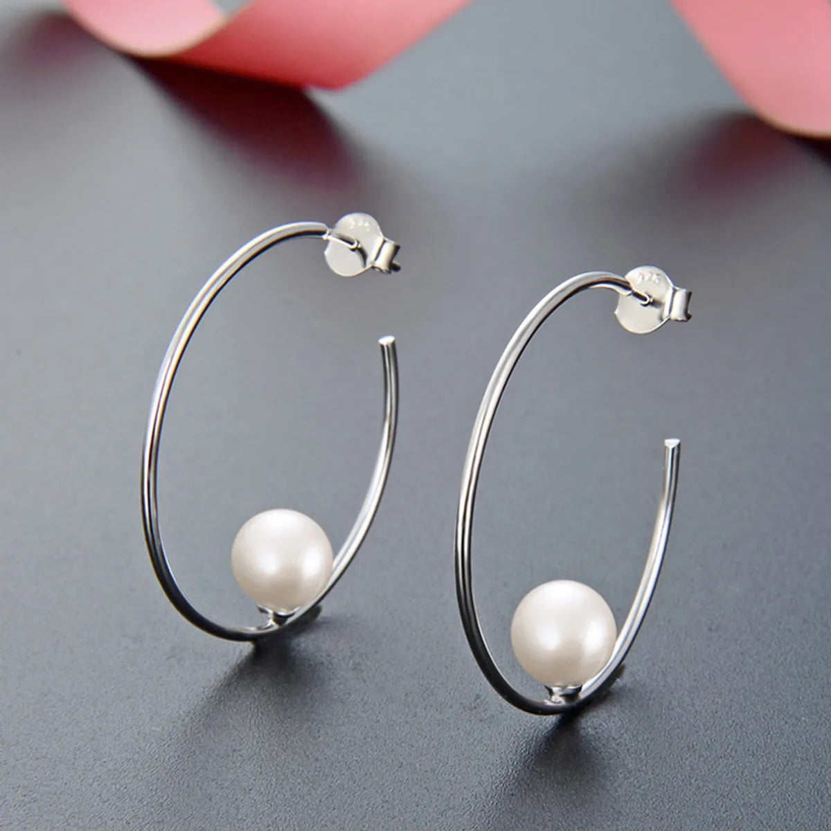 Korea S925 Silver Pearl Earrings Simple Ring Earrings Fashion Earrings