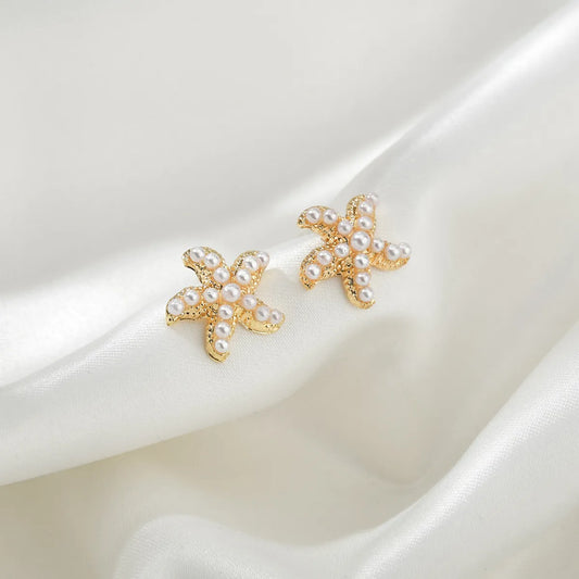 Korea Small Pearl Simple And Versatile Starfish Shell Earrings Wholesale Nihaojewelry