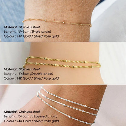 Korea Stainless Steel Double-layer Bracelet Bead Chain Bracelet Adjustable Jewelry Wholesale