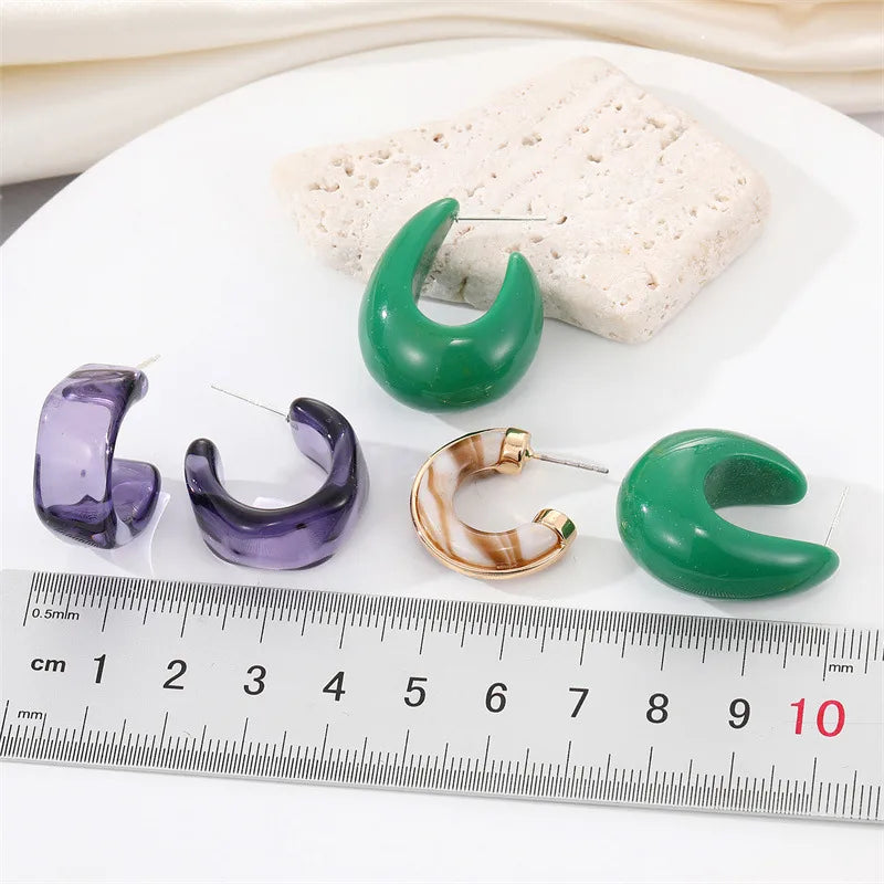 Korea Trend Personality Acetate Transparent C-Shaped Resin Earrings