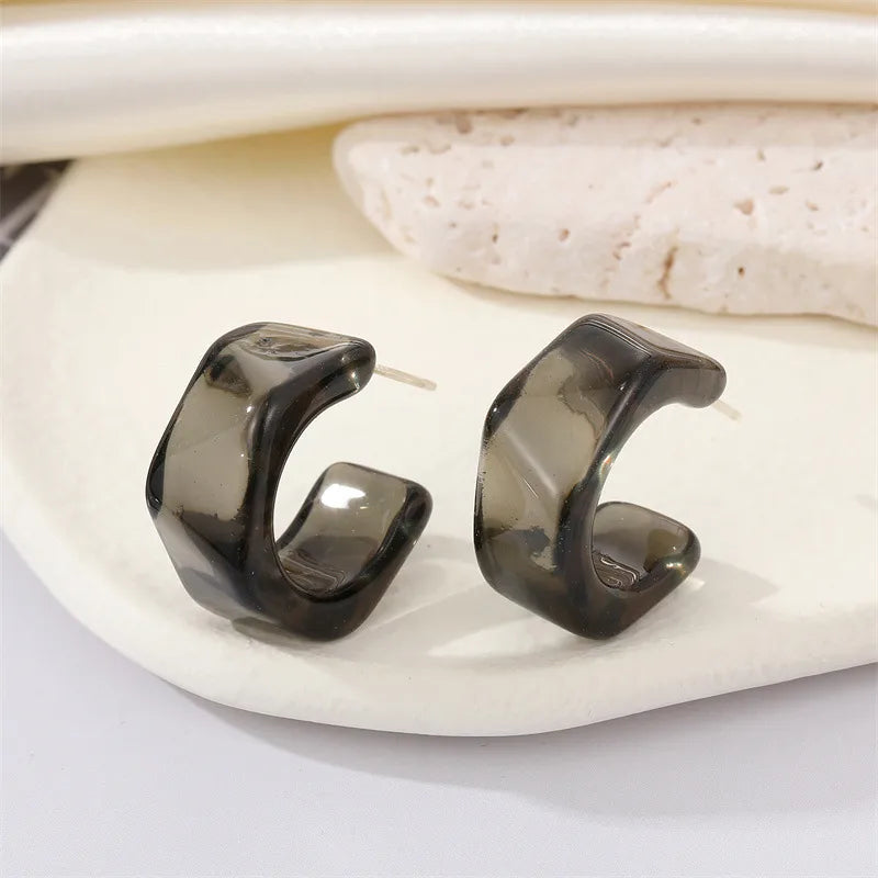 Korea Trend Personality Acetate Transparent C-Shaped Resin Earrings