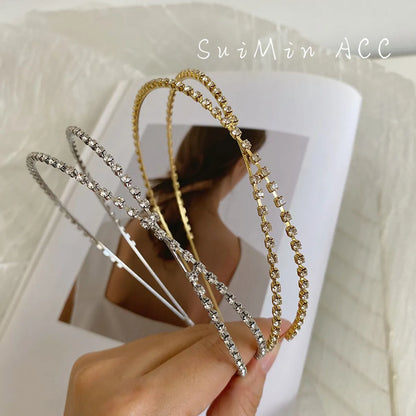 Korean Alloy Rhinestone Cross Thin Headband Wholesale Nihaojewelry