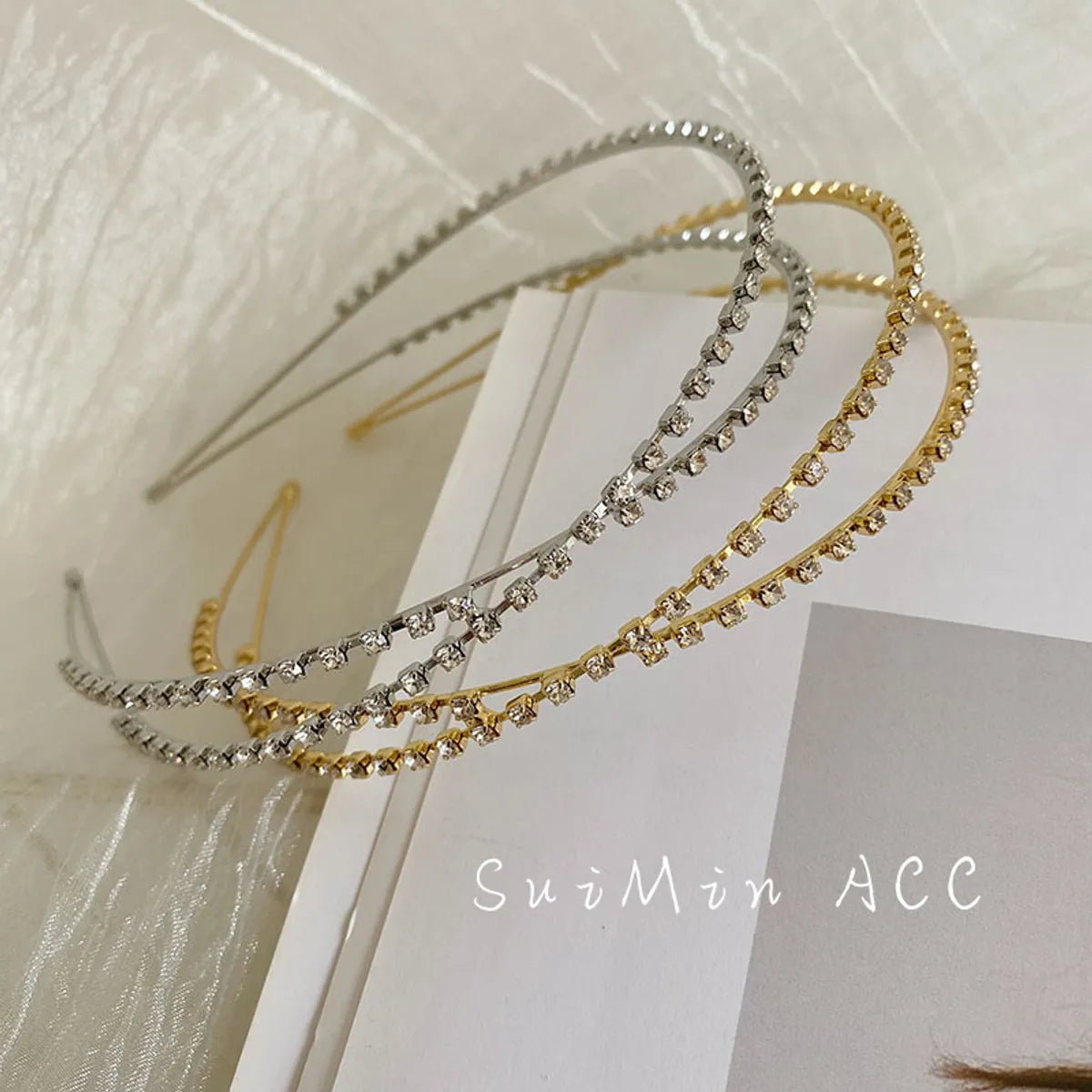 Korean Alloy Rhinestone Cross Thin Headband Wholesale Nihaojewelry