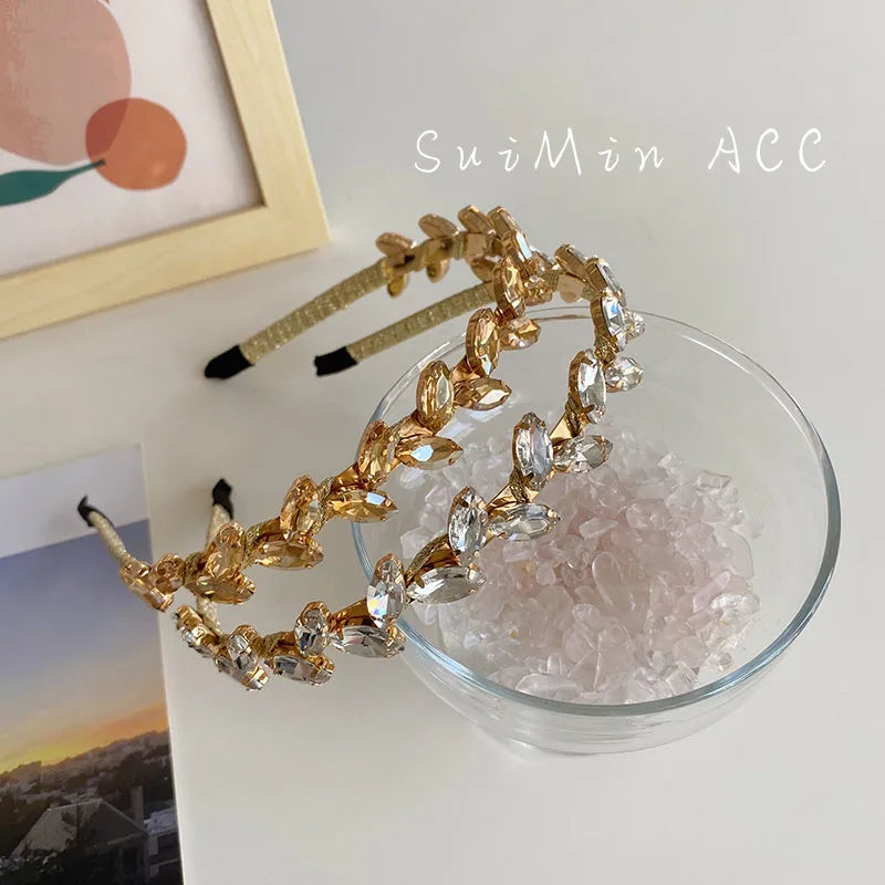 Korean Alloy Rhinestone Leaf Thin Headband Wholesale Nihaojewelry