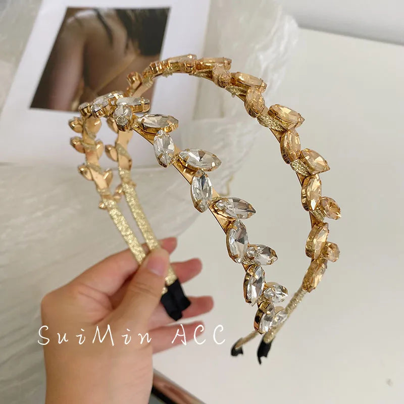 Korean Alloy Rhinestone Leaf Thin Headband Wholesale Nihaojewelry