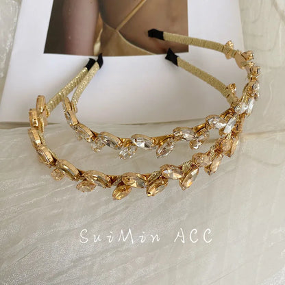 Korean Alloy Rhinestone Leaf Thin Headband Wholesale Nihaojewelry