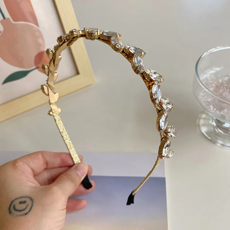 Korean Alloy Rhinestone Leaf Thin Headband Wholesale Nihaojewelry