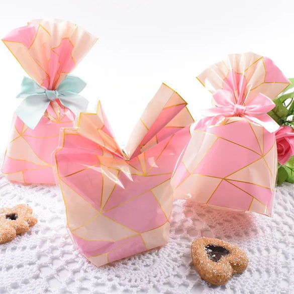 Korean Baking Packaging  Style Food Opp Bag Pink Plaid Biscuit Baking Candy Bag Plastic Printing Spot
