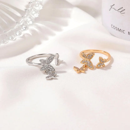 Korean Beautiful Butterfly  Micro-inlaid Zircon Open Ring