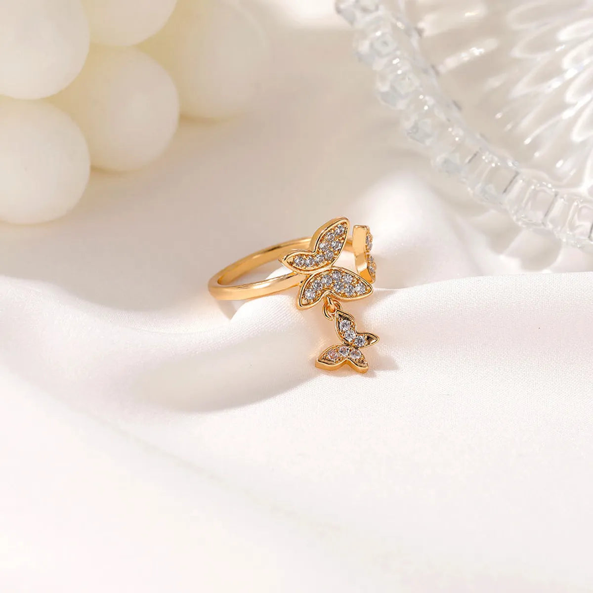 Korean Beautiful Butterfly  Micro-inlaid Zircon Open Ring