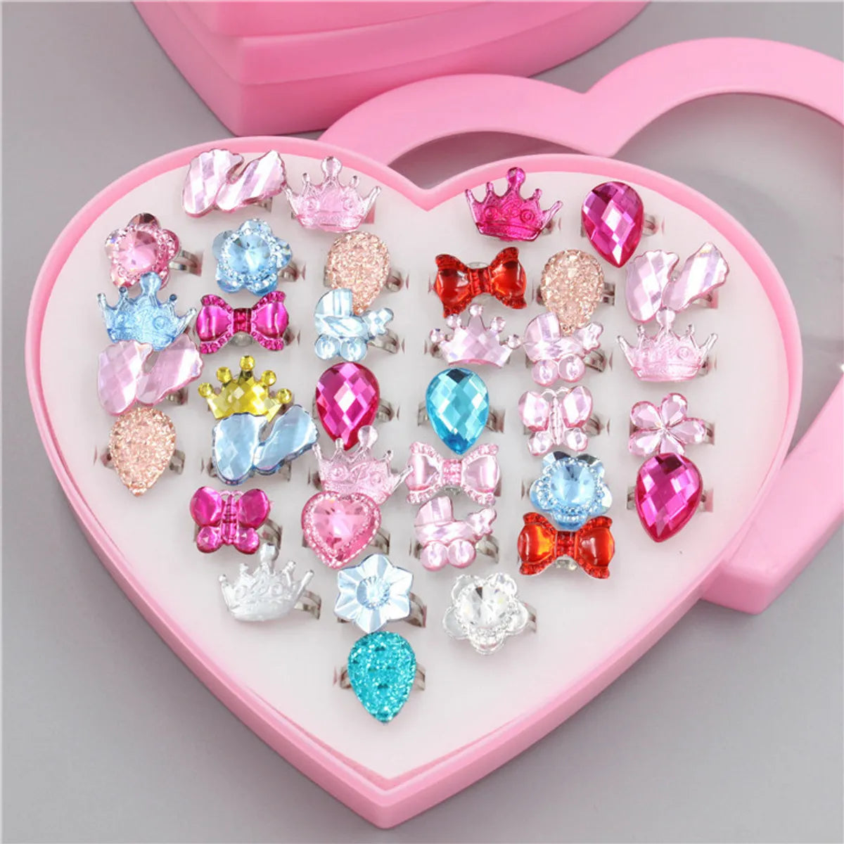 Korean Cartoon Acrylic Rings 36 Boxed Flash Diamond Rings