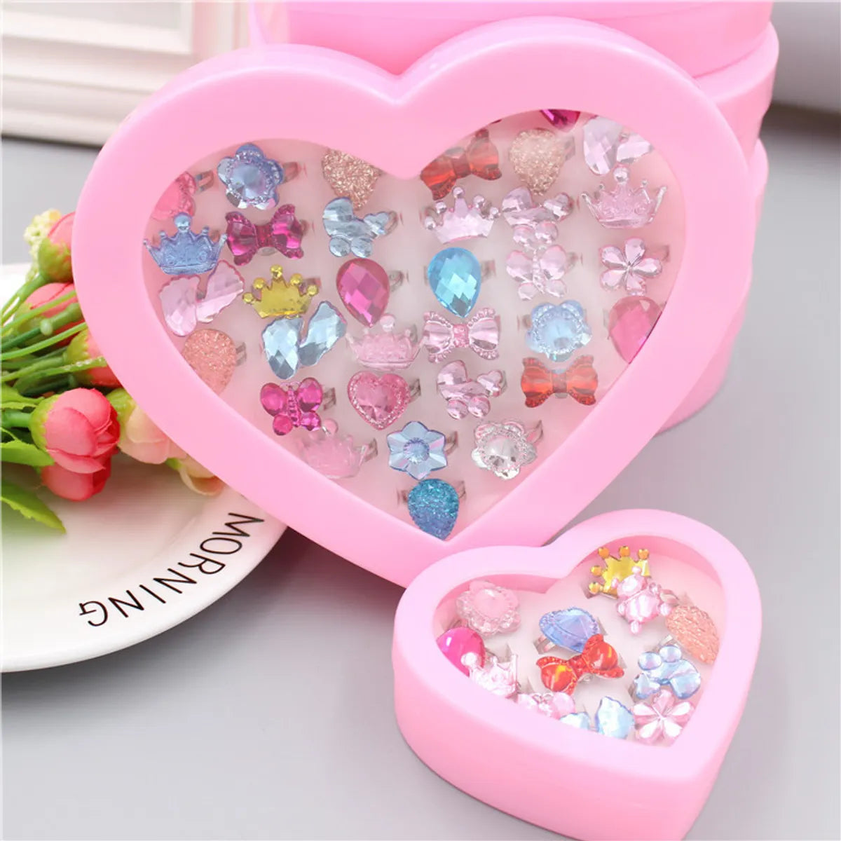 Korean Cartoon Acrylic Rings 36 Boxed Flash Diamond Rings