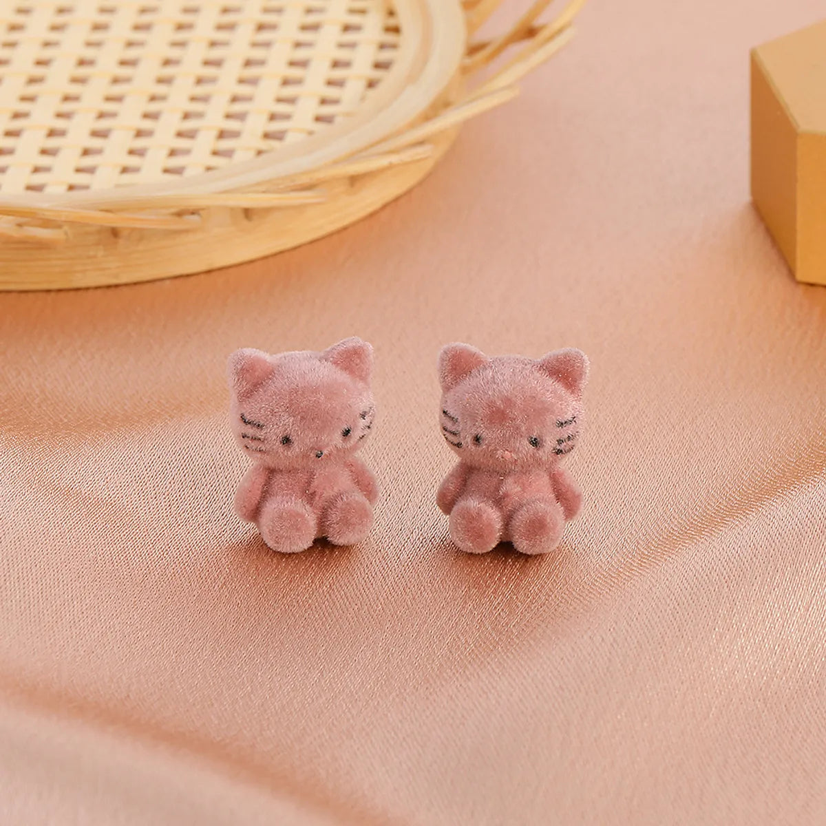 Korean Cartoon Cute Flocking Bear Earrings 925 Silver Needle Plush Rabbit Cat Earrings