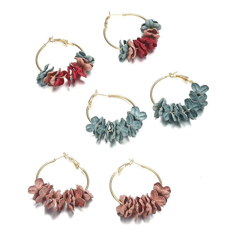 Korean Cloth Flower Alloy Earrings