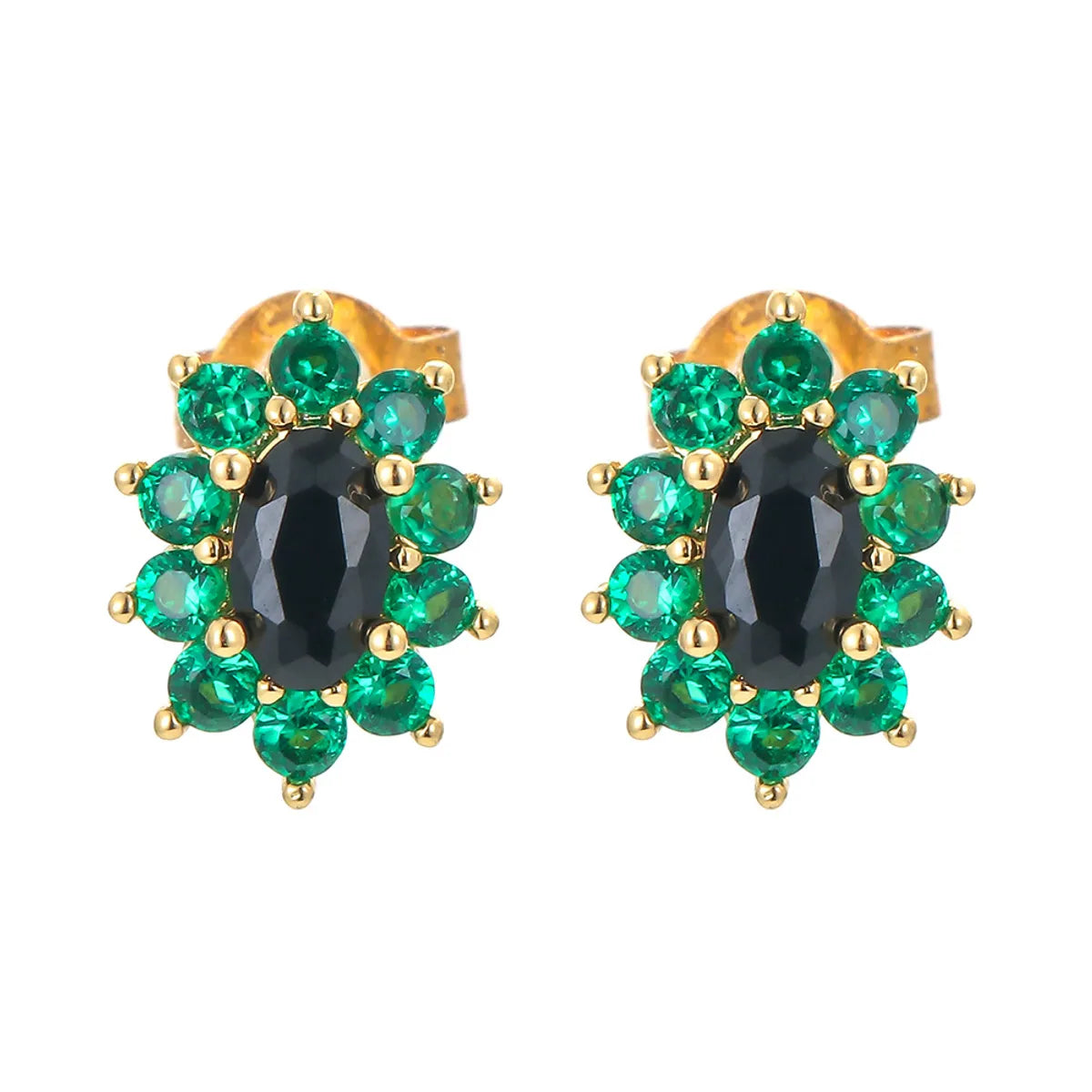 Korean Color Sun Flower Copper 18k Gold-plated Inlaid Zircon Stud Earrings