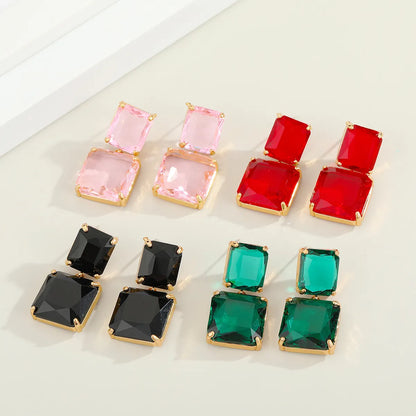 Korean Colorful Glass Square Crystal Earrings