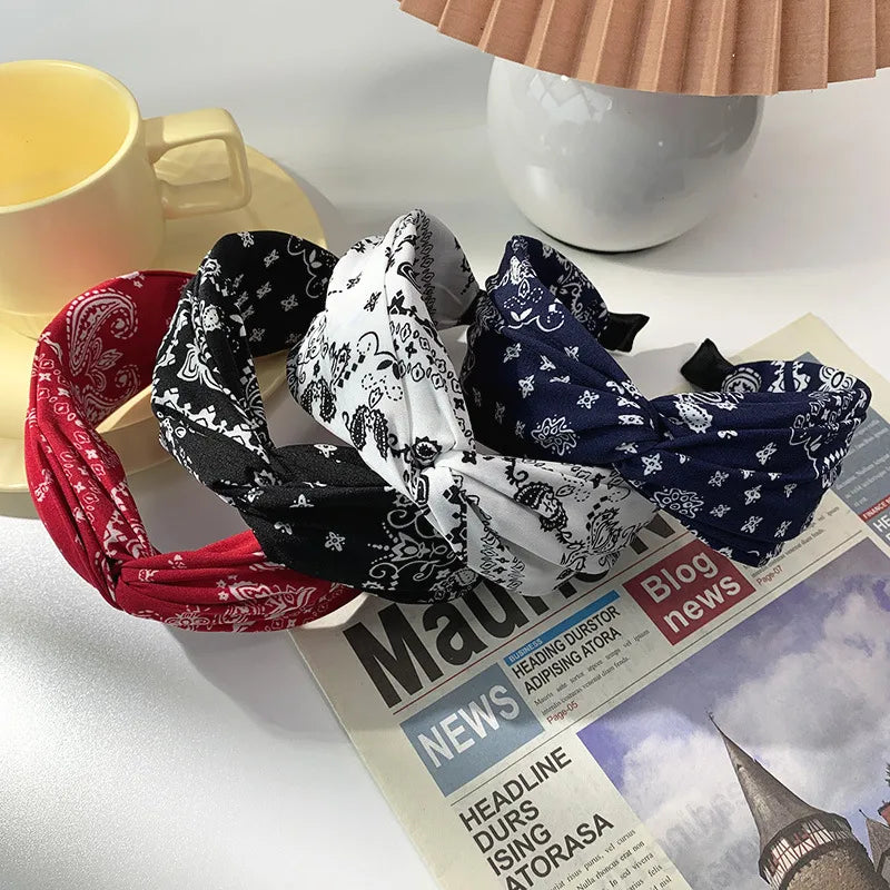 Korean Contrast Color Printing Fabric Cross Headband Wholesale