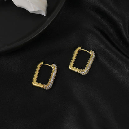 Korean Copper Inlaid Zircon Square Ear Buckle Fashion Simple Geometric Earrings