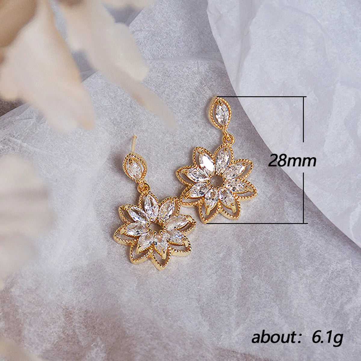 Korean Copper Micro-set Zircon Crystal Flower Earrings Female