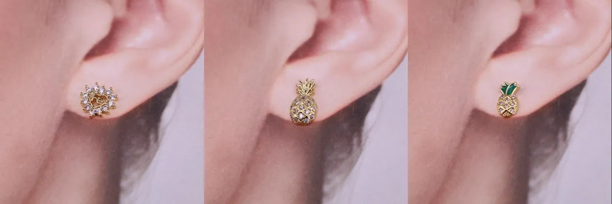 Korean Copper Micro-set Zircon Peach Heart Pineapple Geometric Sweet Earrings