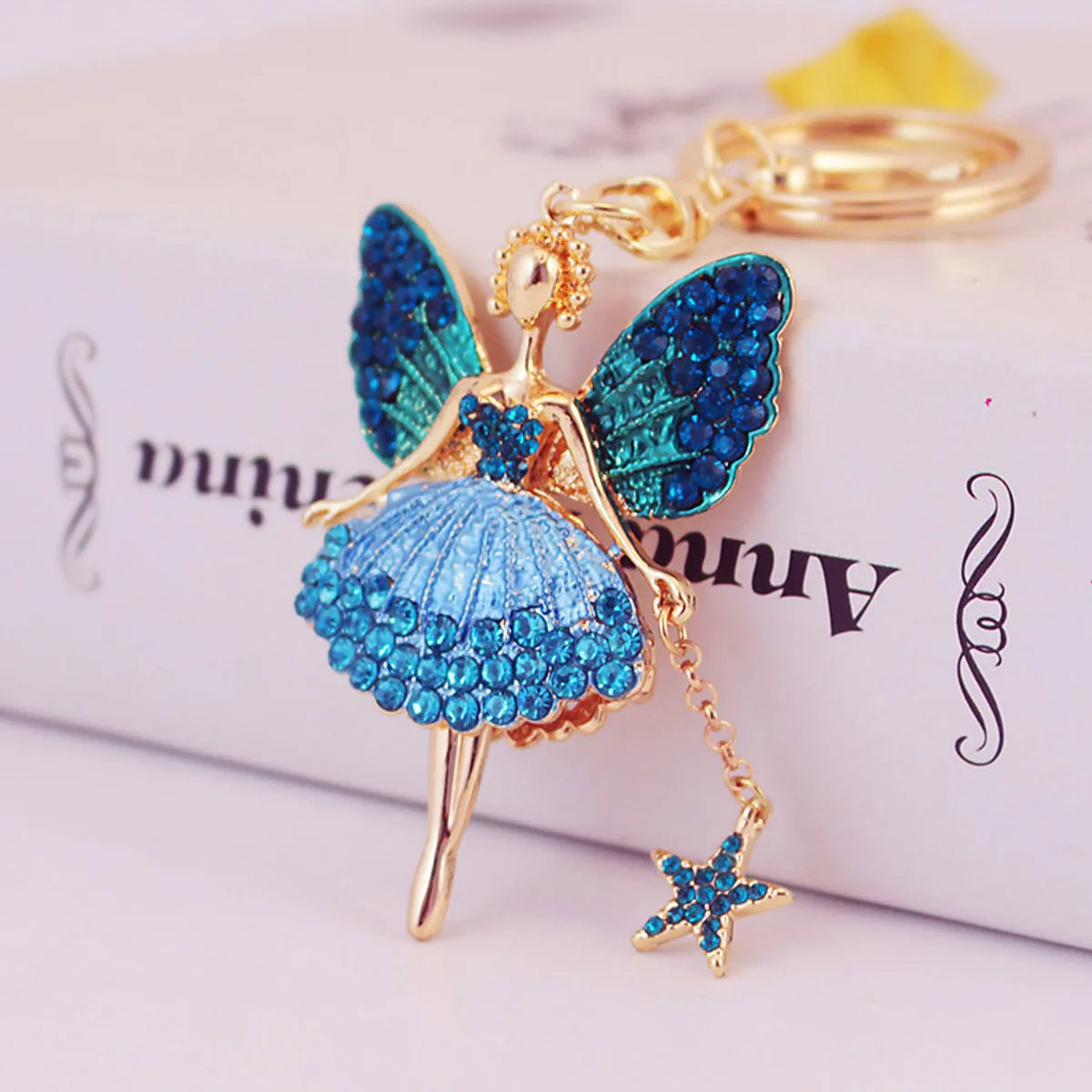 Korean Creative Cute Diamond Angel Girl Crystal Metal Pendant Keychain Wholesale