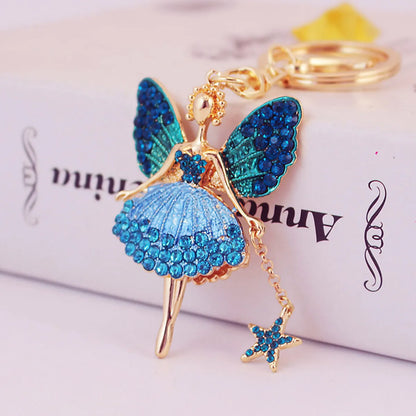 Korean Creative Cute Diamond Angel Girl Crystal Metal Pendant Keychain Wholesale