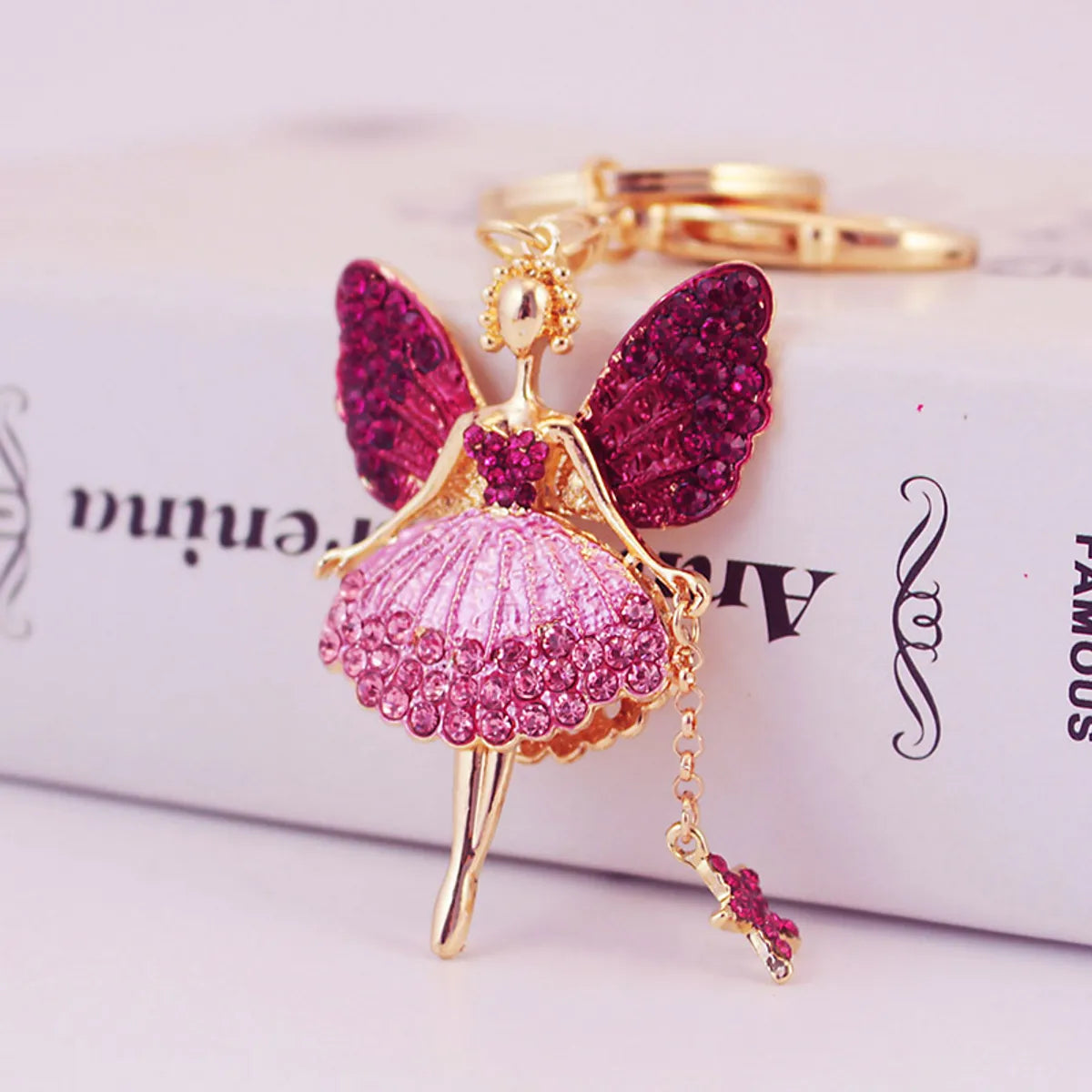 Korean Creative Cute Diamond Angel Girl Crystal Metal Pendant Keychain Wholesale