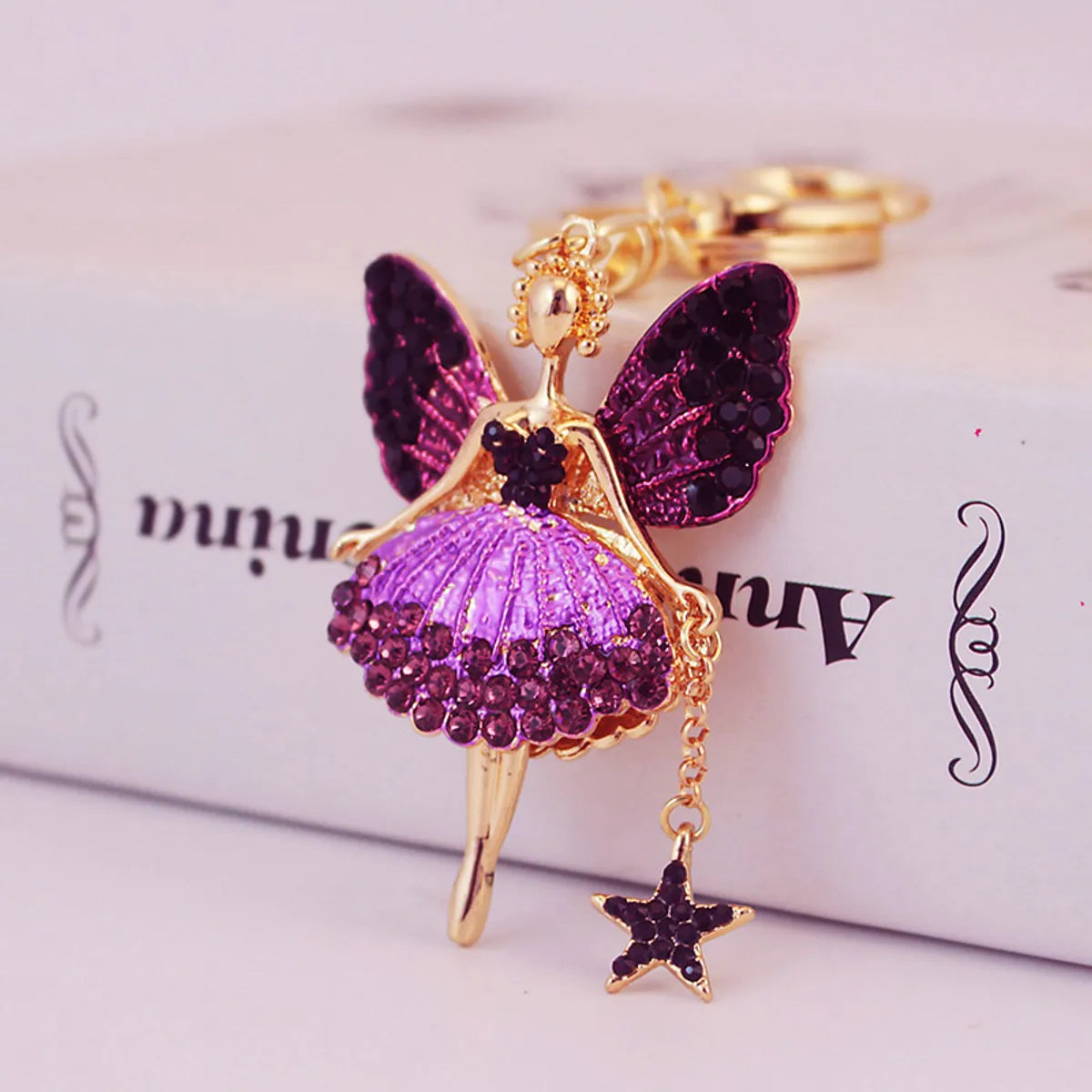 Korean Creative Cute Diamond Angel Girl Crystal Metal Pendant Keychain Wholesale