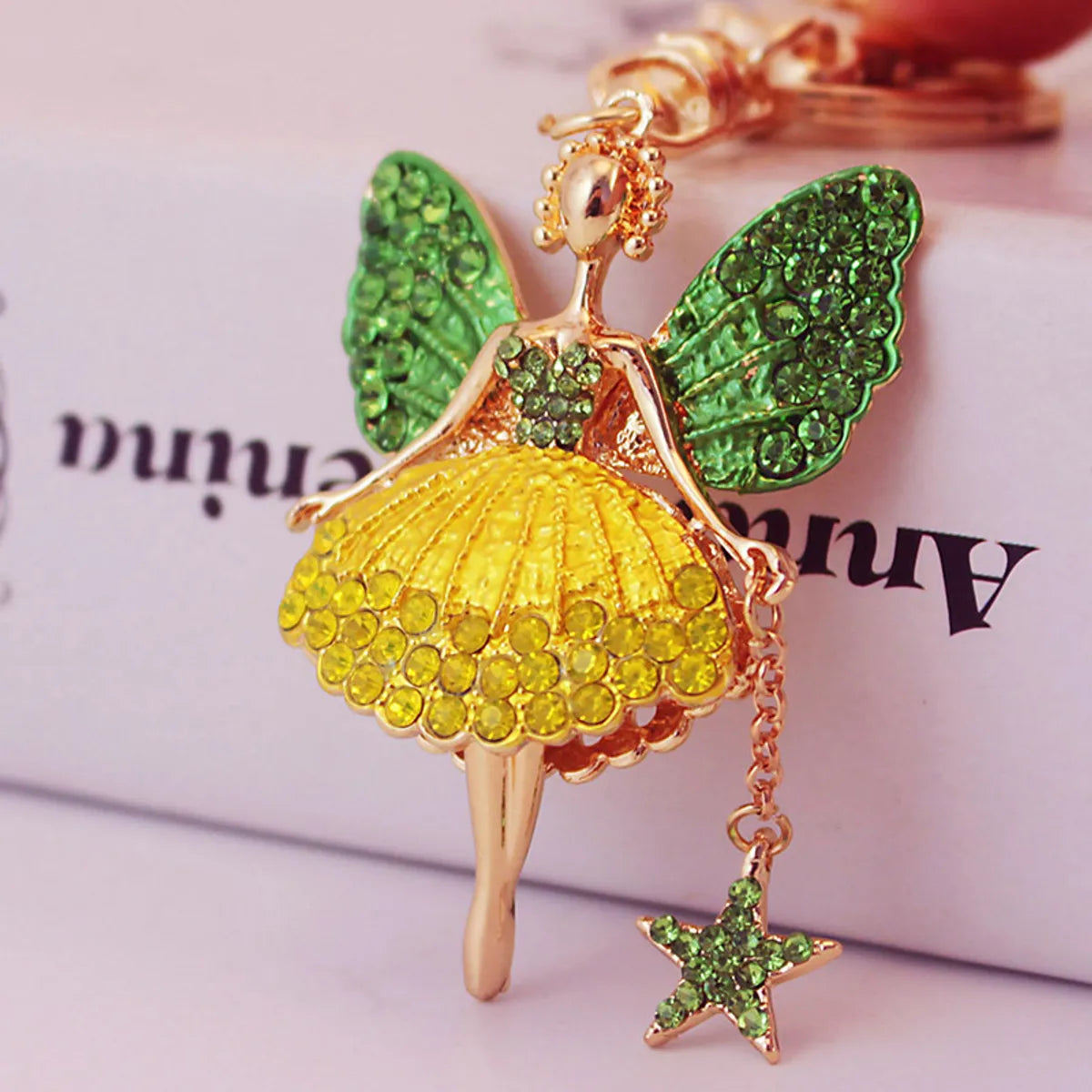 Korean Creative Cute Diamond Angel Girl Crystal Metal Pendant Keychain Wholesale