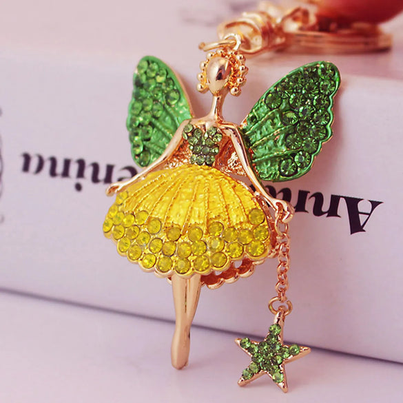 Korean Creative Cute Diamond Angel Girl Crystal Metal Pendant Keychain Wholesale