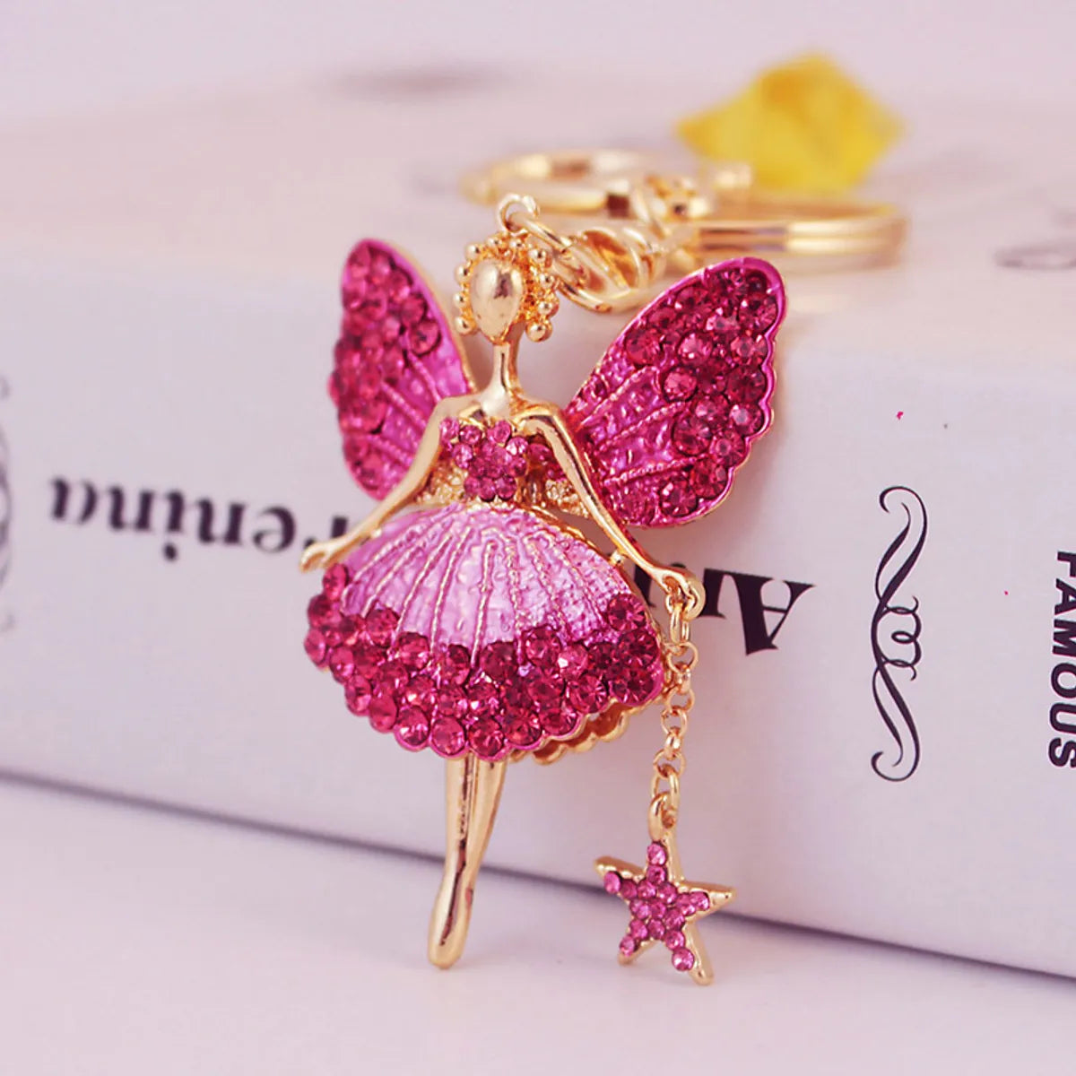 Korean Creative Cute Diamond Angel Girl Crystal Metal Pendant Keychain Wholesale