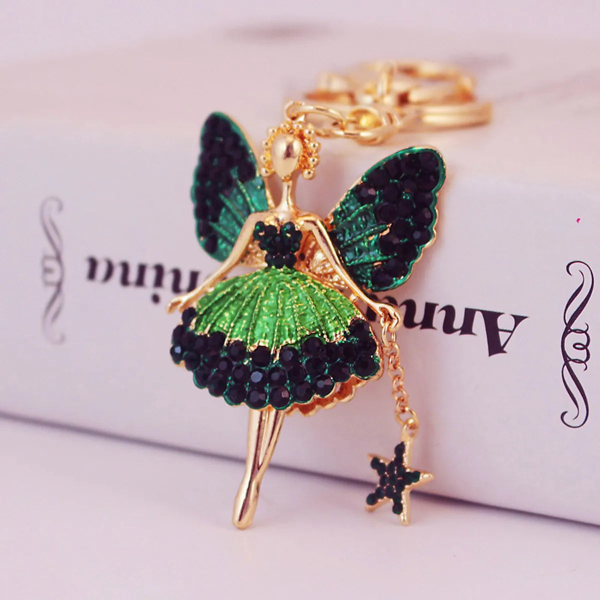 Korean Creative Cute Diamond Angel Girl Crystal Metal Pendant Keychain Wholesale